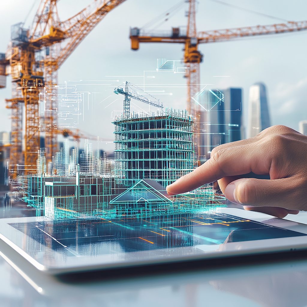 Inicio architect with digital blueprints tablet